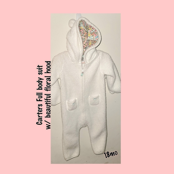 Carter's 18mo bodysuit with Floral Bear-ear Hood - Picture 2 of 9
